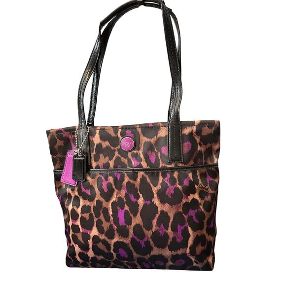 Coach Leopard Ocelot Print Purple Shoulder Bag - Picture 1 of 8